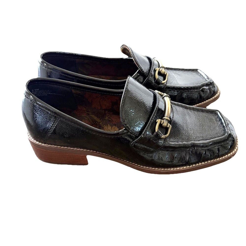 Korks Florence Bit Loafers Women Size 8.5M Black Patent Brass Horsebit Detail - Picture 3 of 7